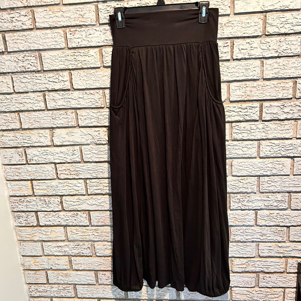 Garnet Hill Black Cotton Modal Bubble Hem Maxi Skirt with Pockets Size M